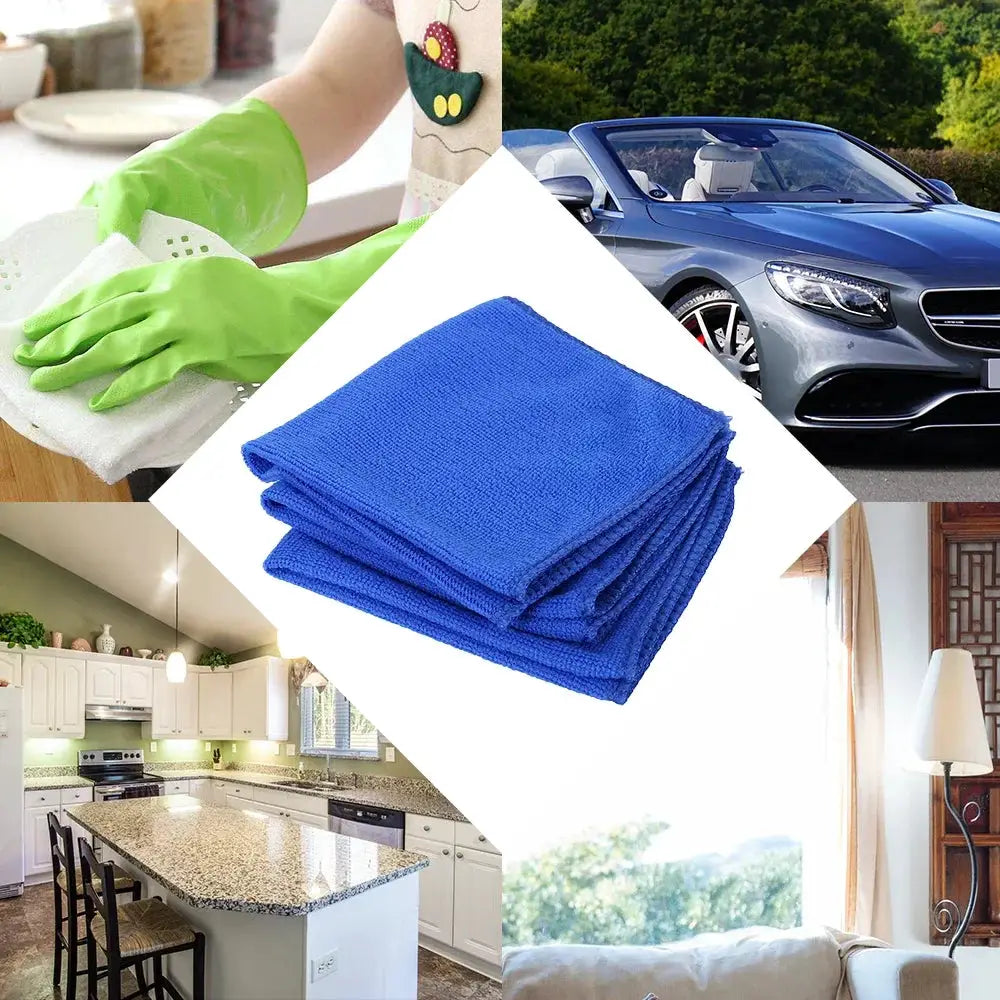 Blue microfiber towels by Simples Market; multi-use car care, auto detailing and kitchen/home cleaning (1–20 pcs)