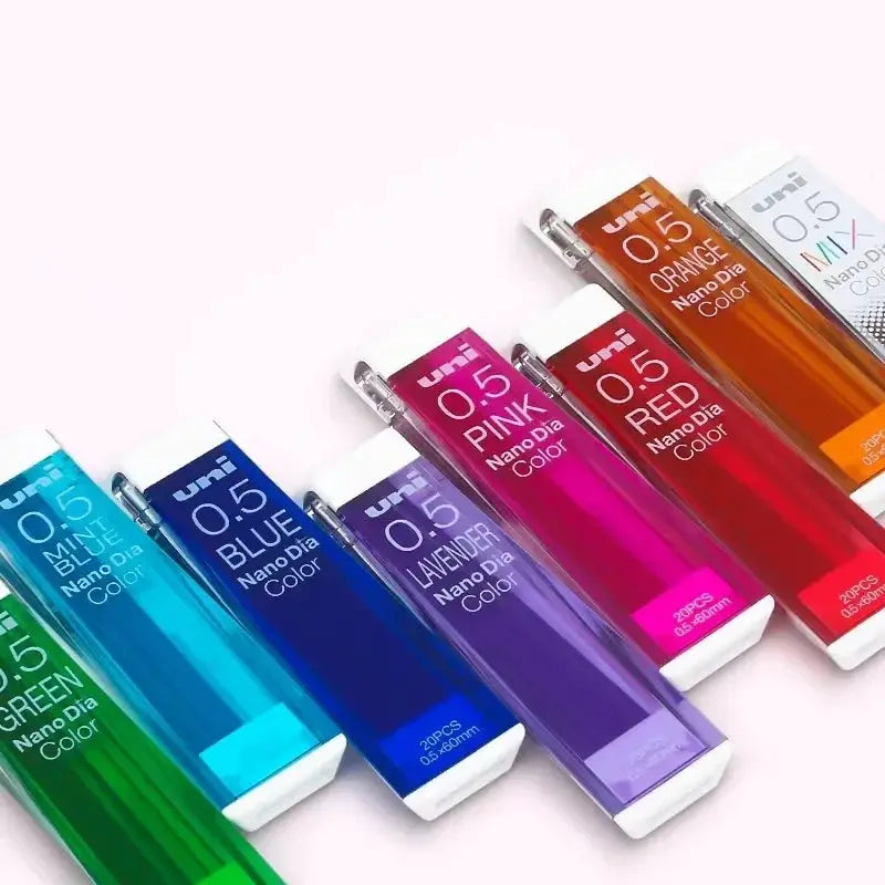 Uni Nano Dia Color 0.5mm pencil lead refills in assorted colors; set of 8 tubes