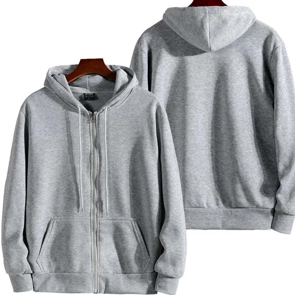 Simples Market gray zipper hoodie, unisex long-sleeve hooded sweatshirt with front pockets