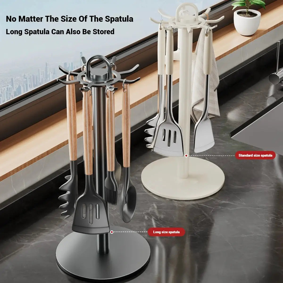 ChefNest Rotating Utensil Stand With Eight Hooks For 360 Degree Rotation And Space Saving Countertop Organizer