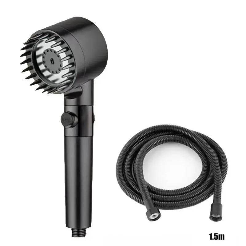 Simples Market portable shower head with hose, black finish, three spray modes and one-click water stop
