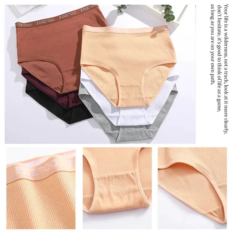 Women's seamless cotton briefs set; plus size, 6 colors, low-rise breathable underwear