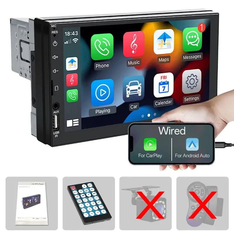 Sinovcle 7 Inch Car MP5 Player With CarPlay Android Auto Touch Screen