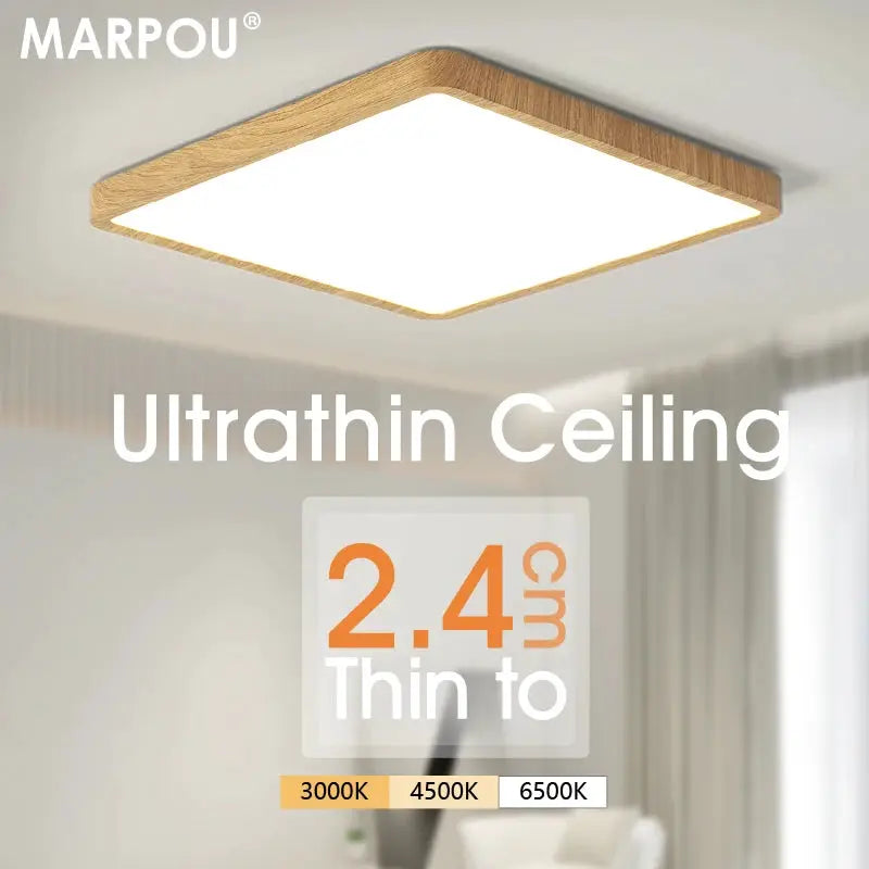 MARPOU ultrathin 2.4 cm square wood-grain LED ceiling light for living room, by Simples Market