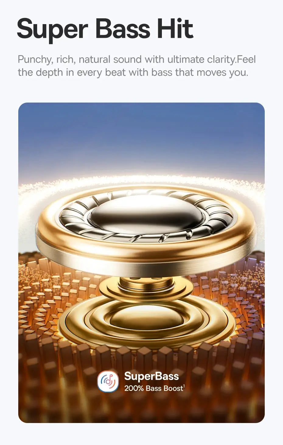 Baseus BC1 ear clip open-ear wireless earbuds with a gold-tone design and SuperBass branding