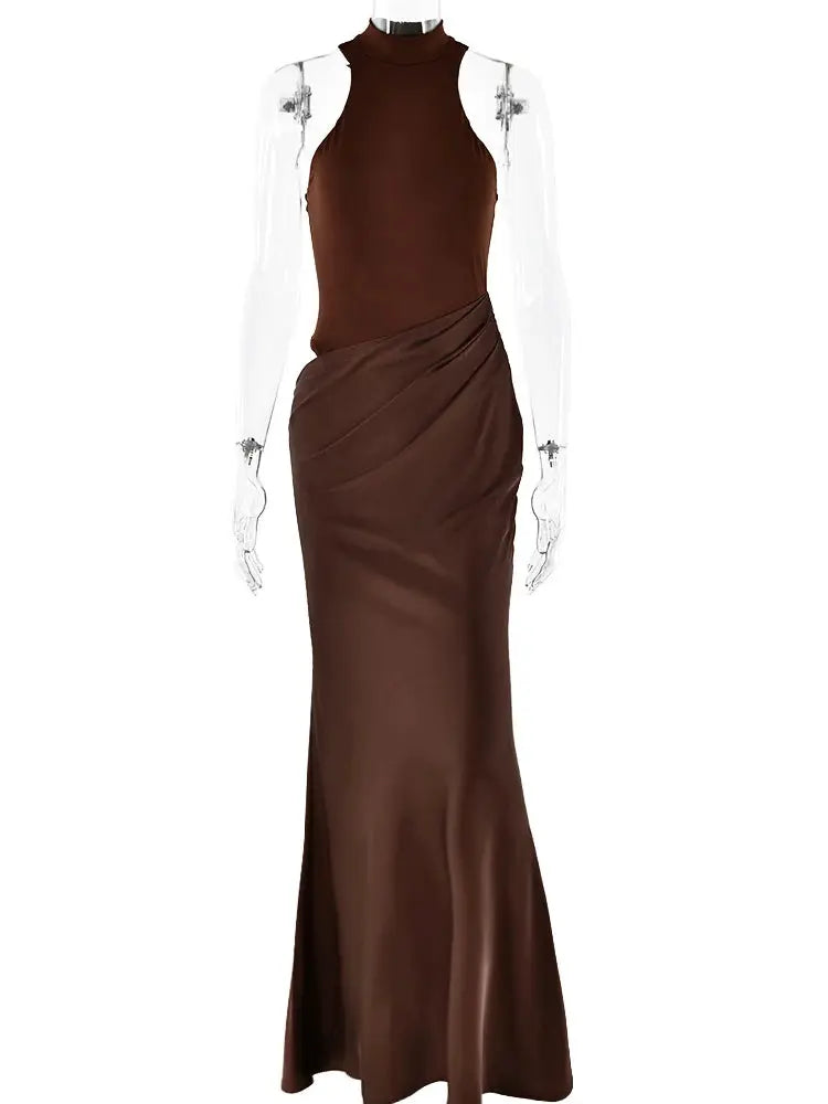 Julissa Mo Satin Hollow Out Maxi Dress Elegant Slim Fit Floor Length Party Clubwear