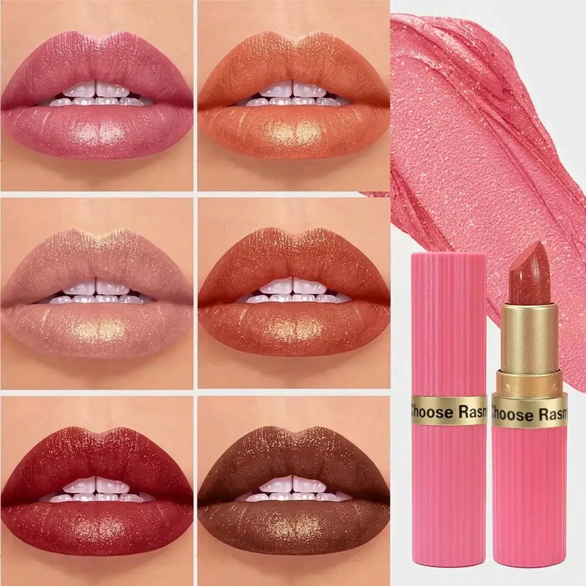 LuxeGleam Pearlescent Pink Glitter Velvet Lipstick Metallic Waterproof Long Lasting Matte Shimmer Finish
