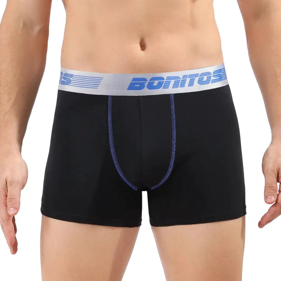 Men's black cotton boxer shorts with gray elastic waistband branded Bonitos