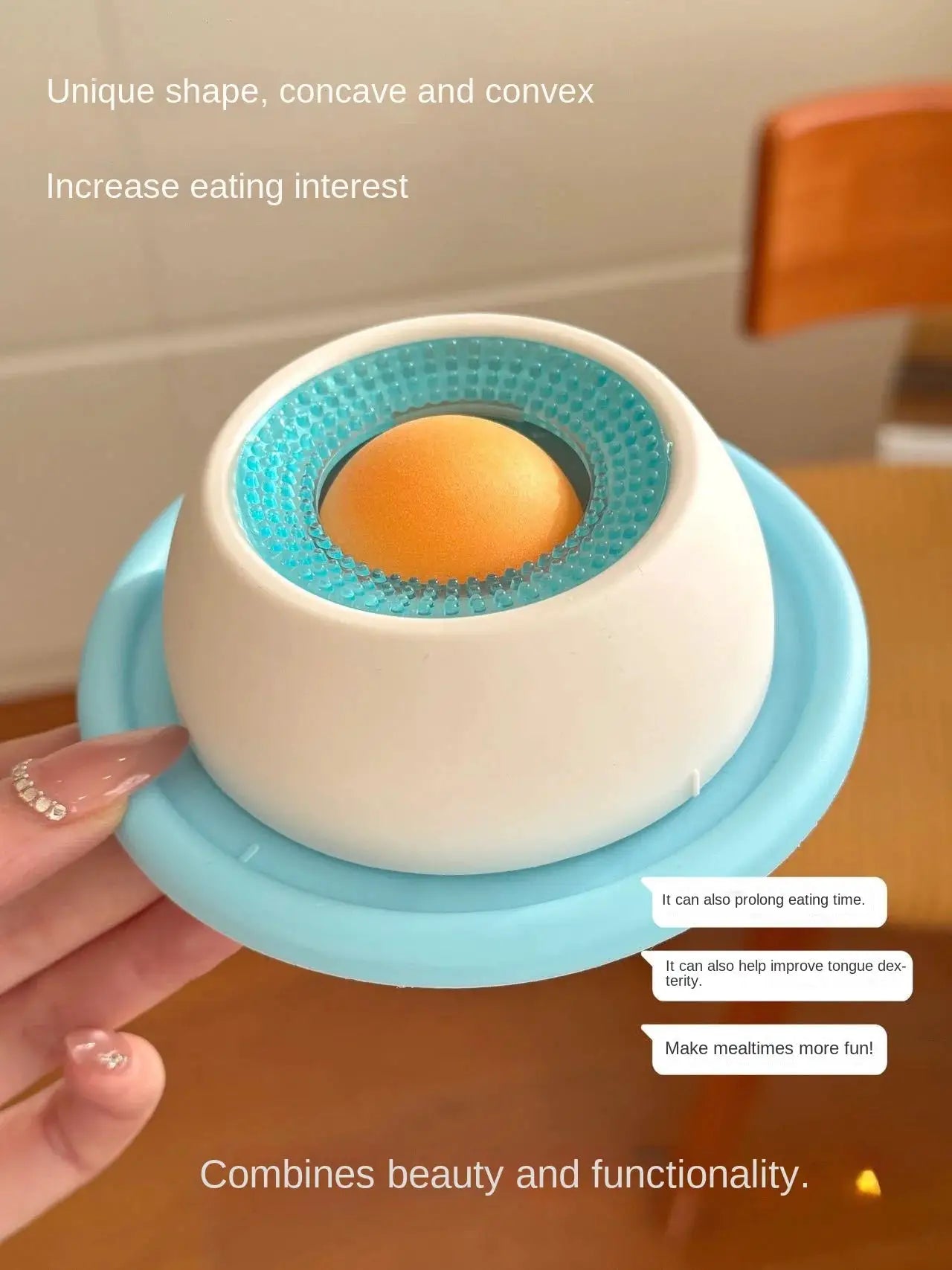 Simples Market Lick Toys interactive dog slow feeder; blue base with white outer shell and an orange ball