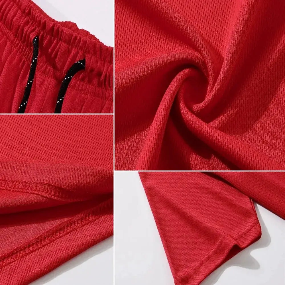 Simples Market men's red drawstring shorts with breathable textured fabric and elastic waistband