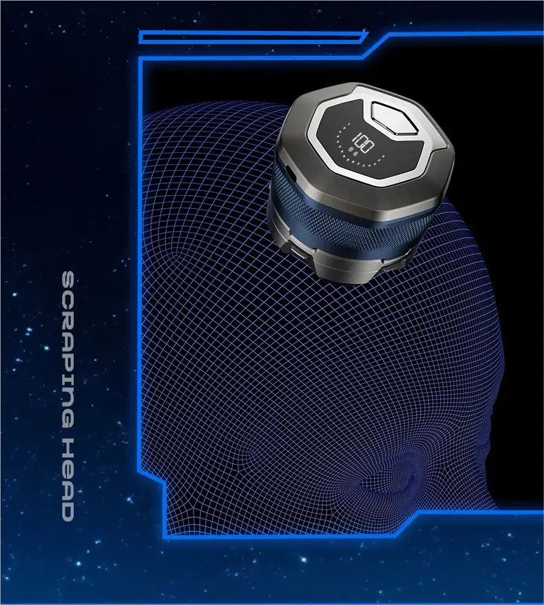 HOMEFISH electric head shaver with 6D magnetic razor, blue metallic body and LED display