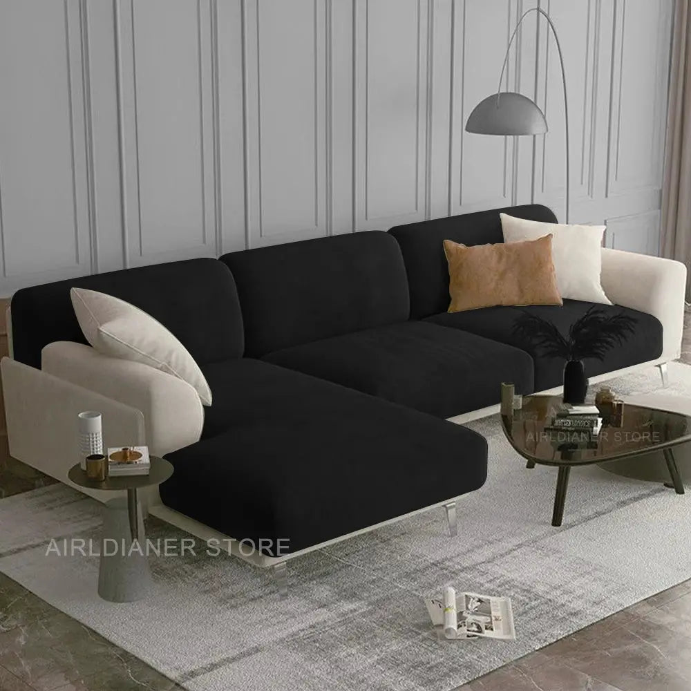 Luxury velvet sofa seat cover by Simples Market in black with elastic fit.