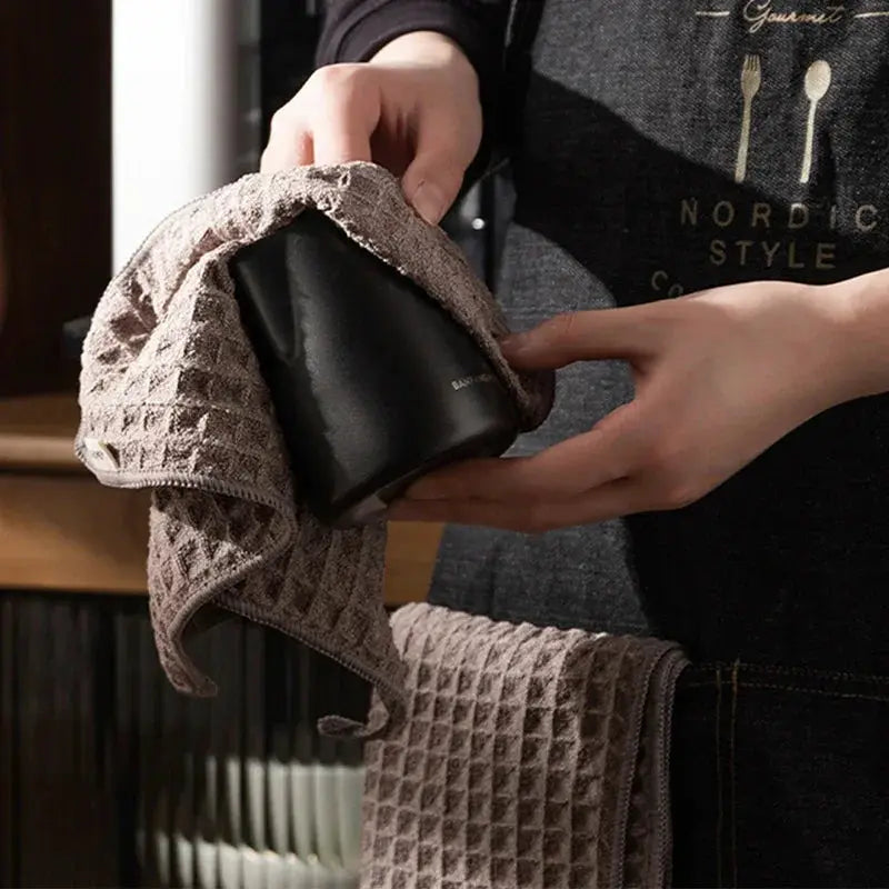 Barista cleaning towel, beige waffle-textured cloth for coffee machines