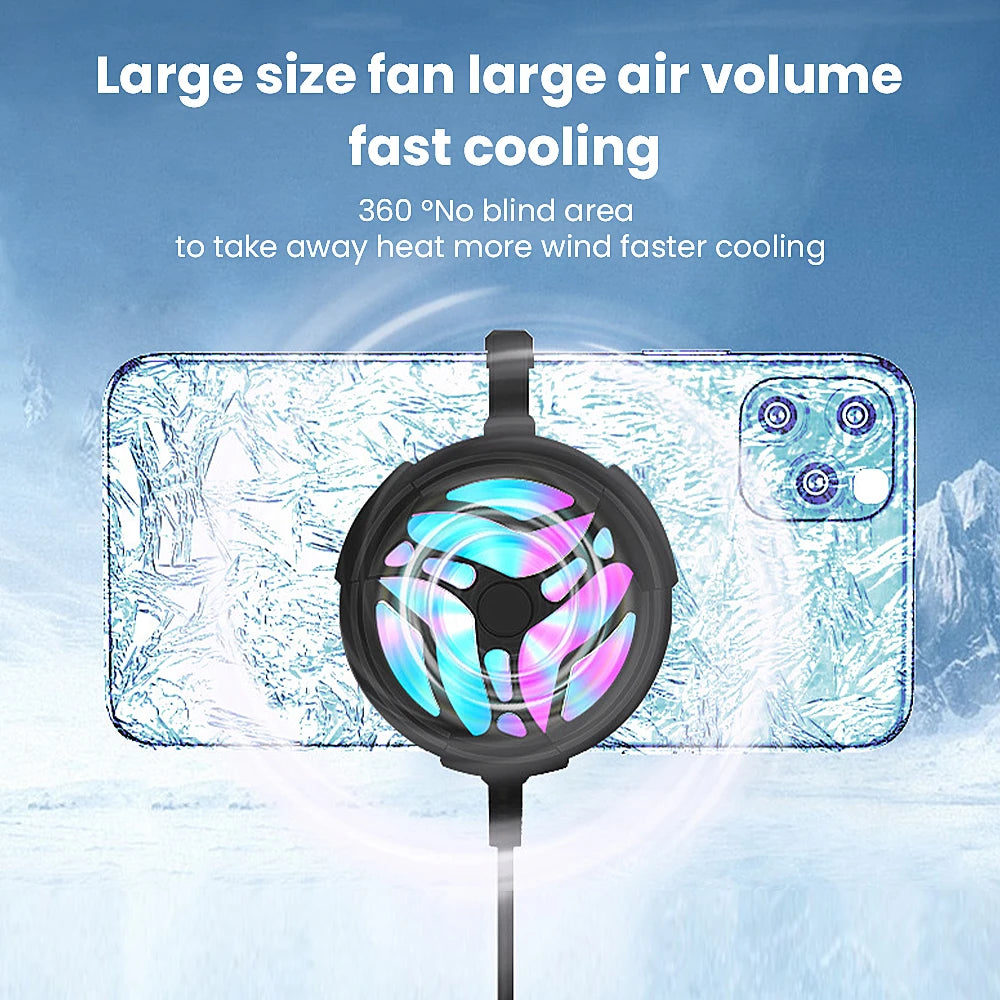 Simples Market USB back-clip phone cooling fan with rainbow LED blades; fits all mobile phones