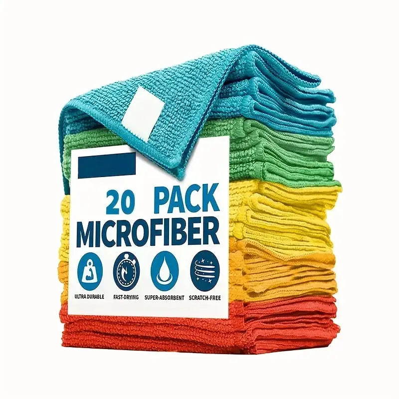 Microfiber cleaning cloths, colorful 20-pack; ultra-durable and highly absorbent towels
