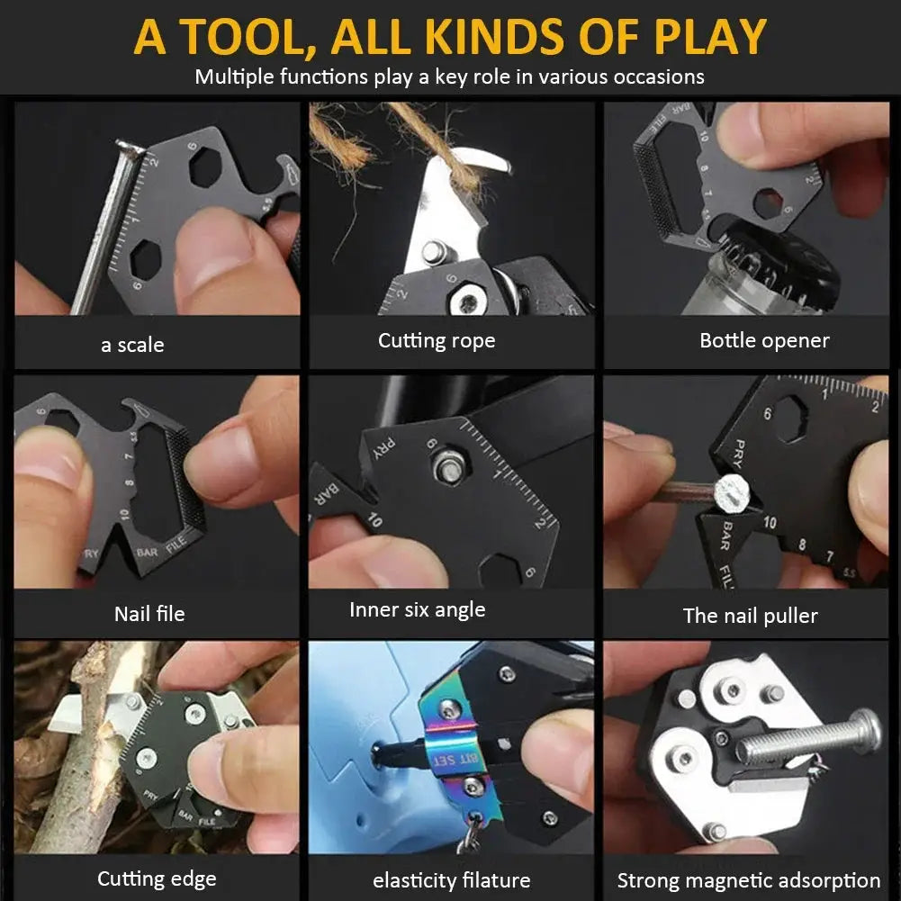 Simples Market multifunctional keychain screwdriver, black hexagon folding EDC tool with bottle opener and nail file