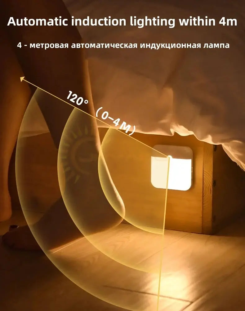 Motion sensor LED square lamp by Simples Market, USB charging, auto on within 4m for bedroom/kitchen/hallway