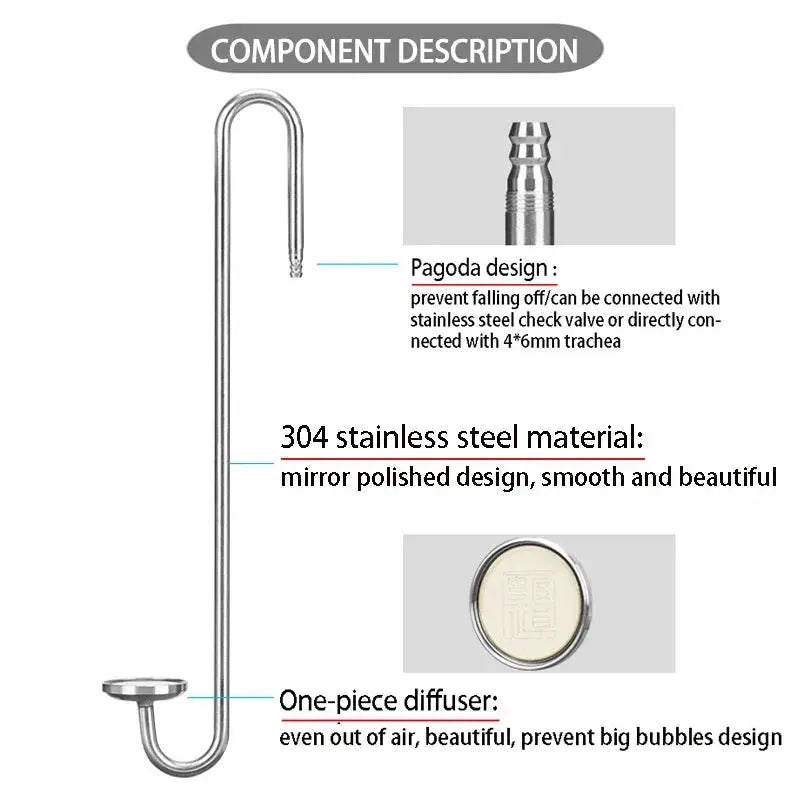 Stainless Steel Aquarium CO2 Diffuser With Ceramic Disc Atomizer For Enhanced Aquatic Plant Growth