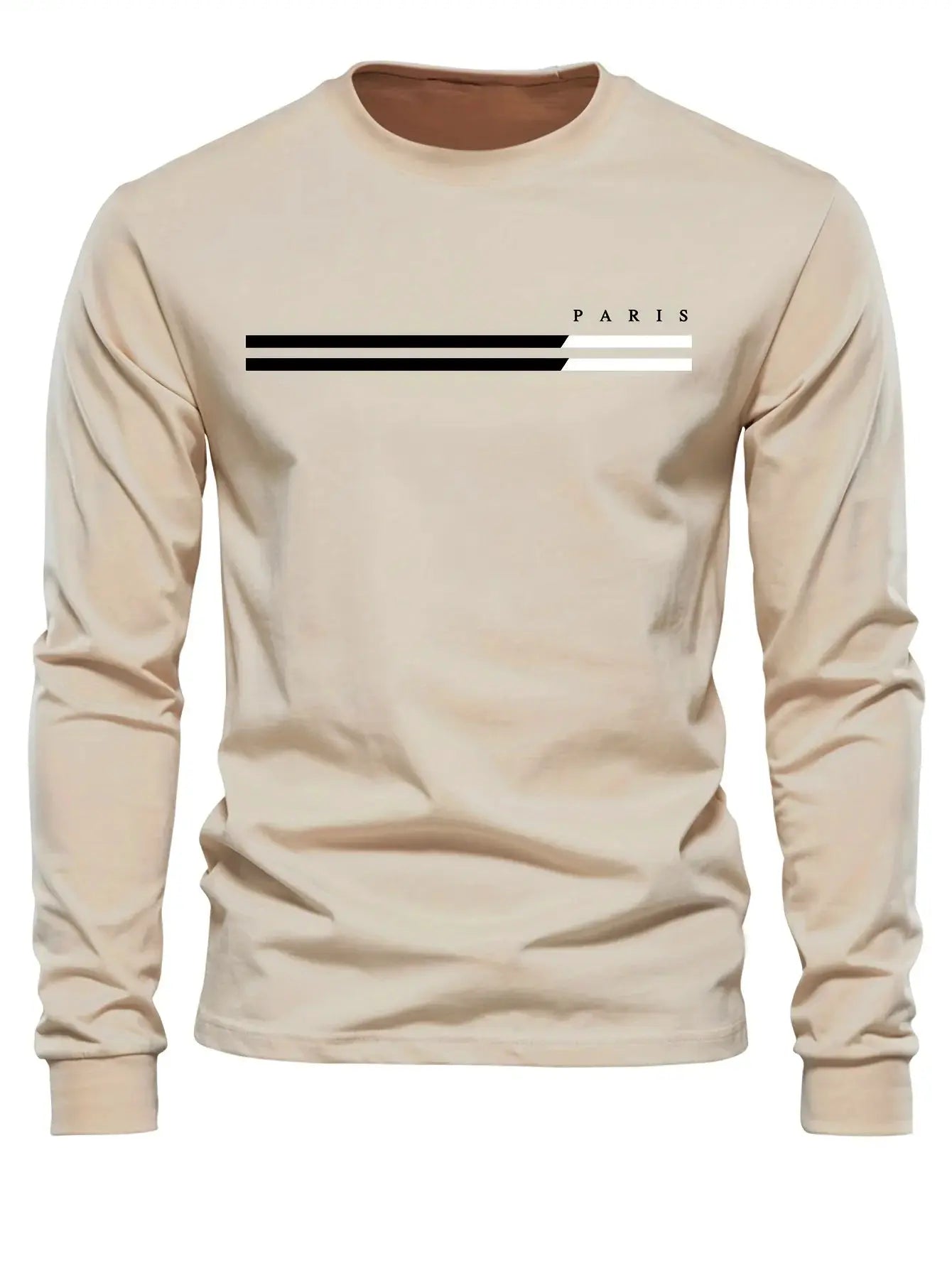 Men's 100 Percent Pure Cotton Summer Paris Print Long Sleeve T Shirt With Loose Casual Fit