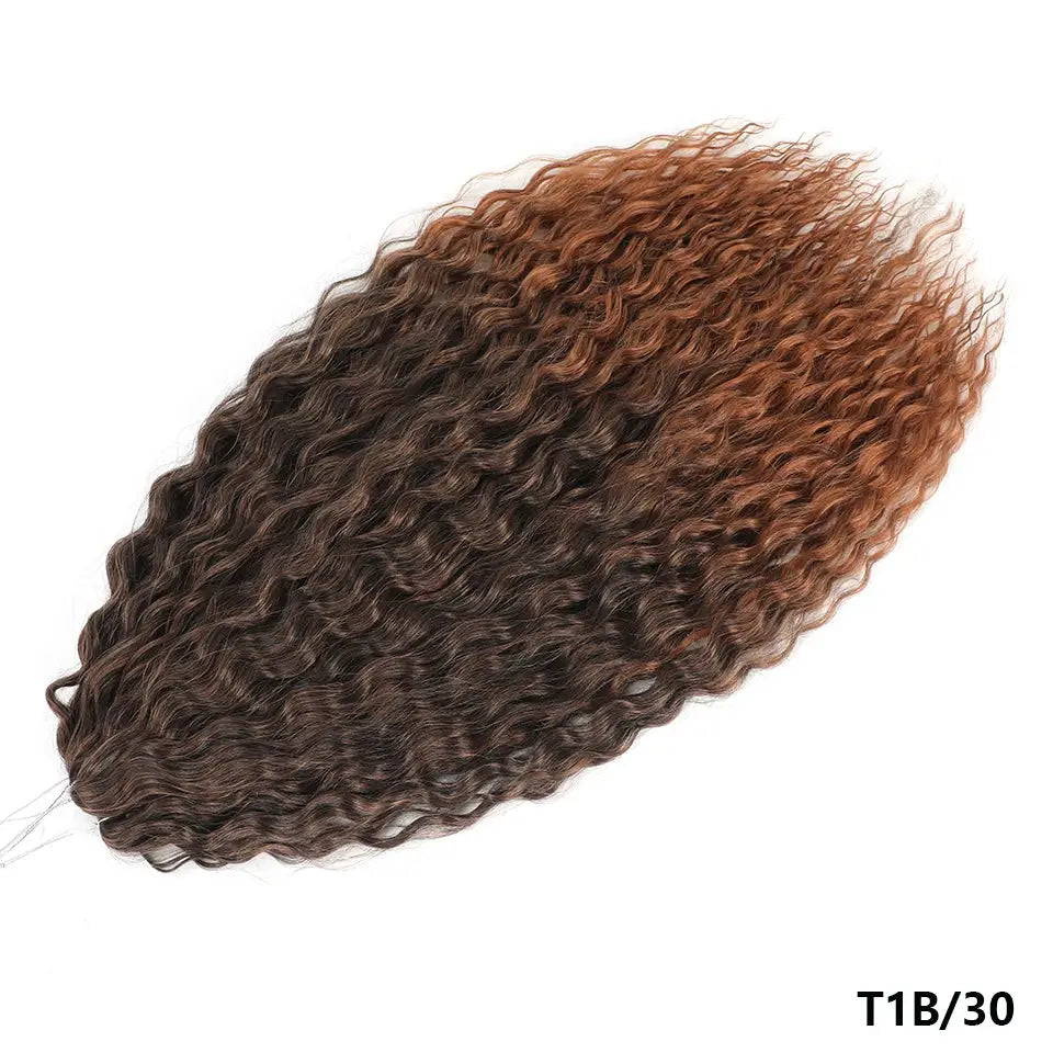 Ariel Curls crochet hair extensions, synthetic water-wave Afro twists, dark brown to pink ombre