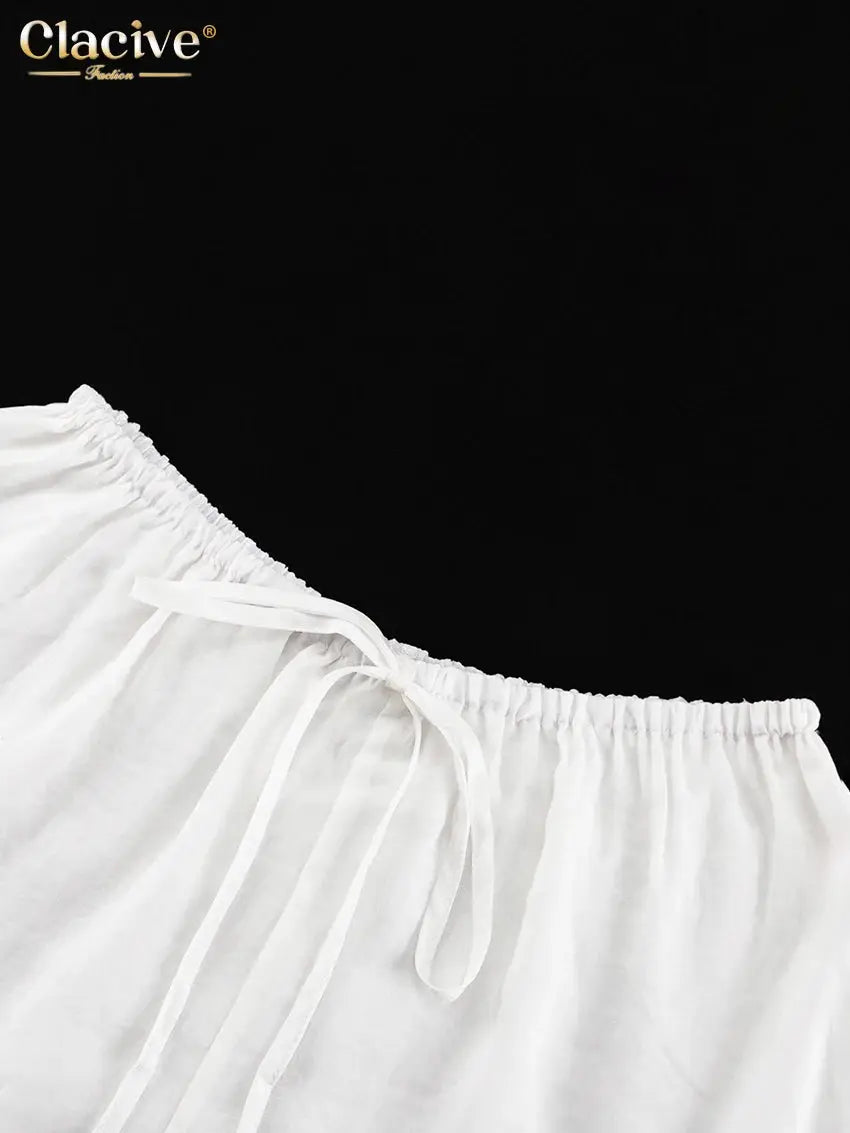 Clacive White 2 Piece Set Women Loose Long Sleeve Robe And Shorts