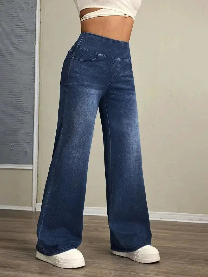 Women's Jeans Elastic Waist High Stretch Straight Leg Comfortable