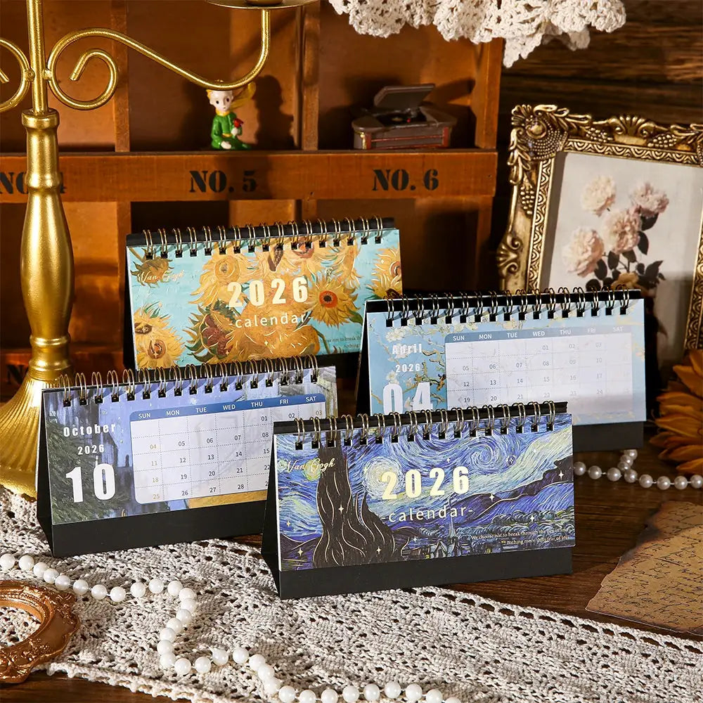 Set of 5 desk calendars by Simples Market, 2026 vintage painting designs with memo notes for home and office.