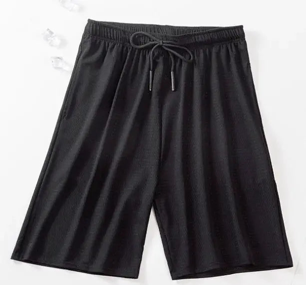 Men's black mesh sports shorts with drawstring waist, breathable quick-dry fabric for gym workouts