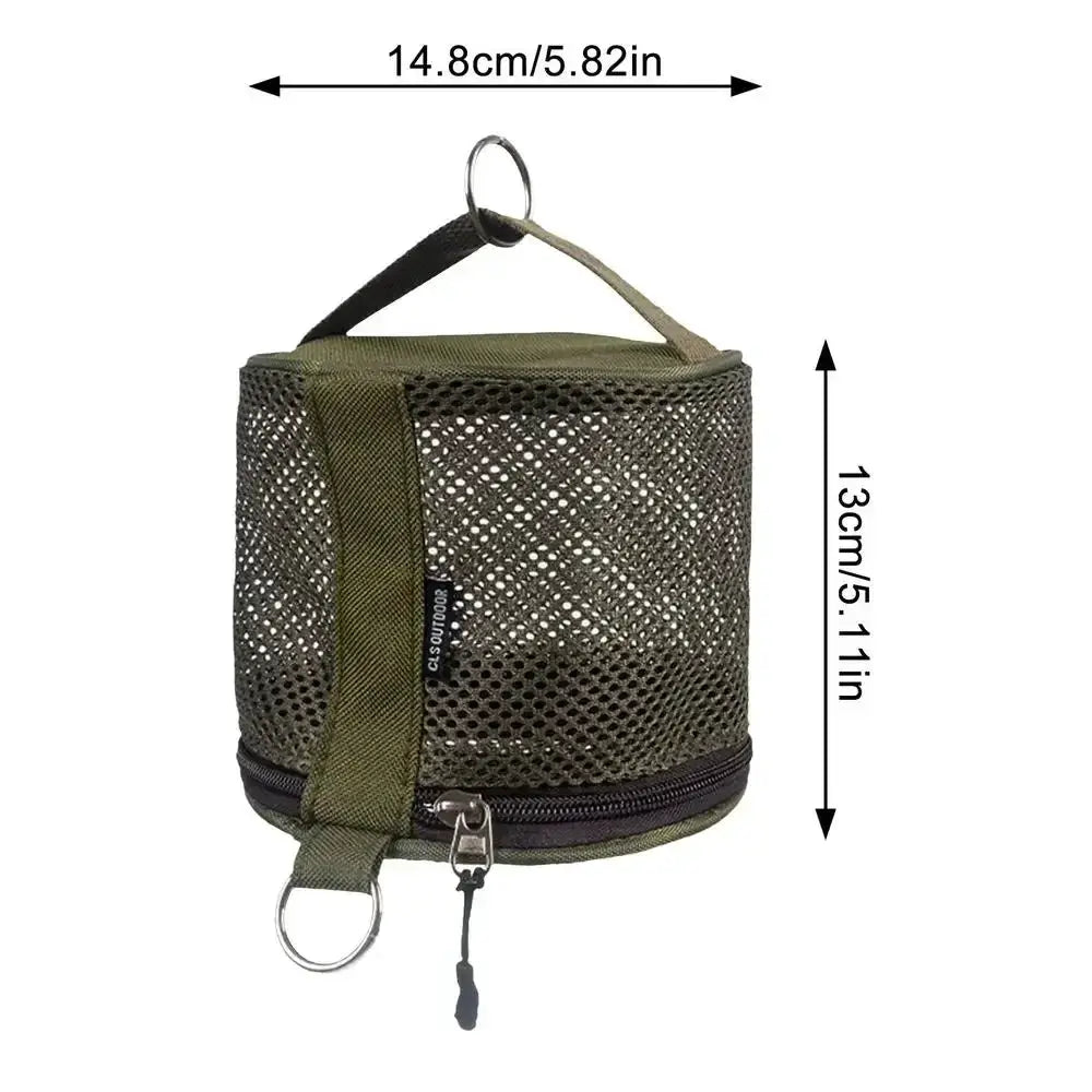 Outdoor camping tissue case with hook in olive-green mesh, by Simples Market