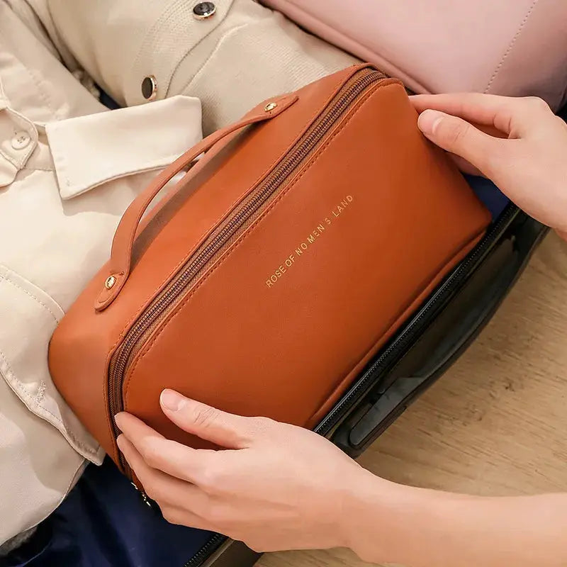 LuxeCase Cosmetics Storage Bag Waterproof Exterior Large Capacity for Effortless Travel Organization