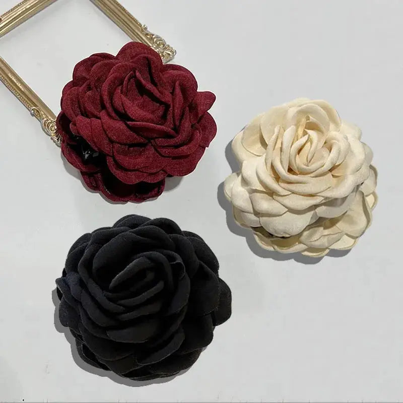 Maison Rose French Fabric Rose Hair Claw Clips Durable Plastic With Delicate Floral Pattern For Women And Girls