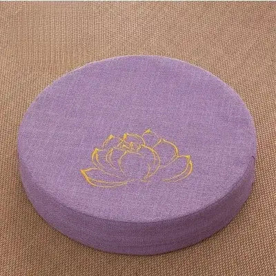Simples Market yoga meditation cushion, round purple linen with lotus embroidery, 40x6 cm, washable