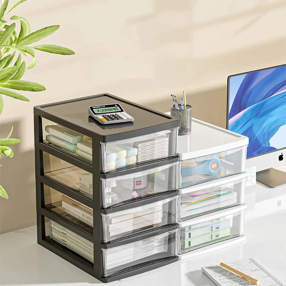 Clear Desktop Storage Box With Drawer Heightened Table Organizer Plastic Office Cabinet For Stationery Cosmetics