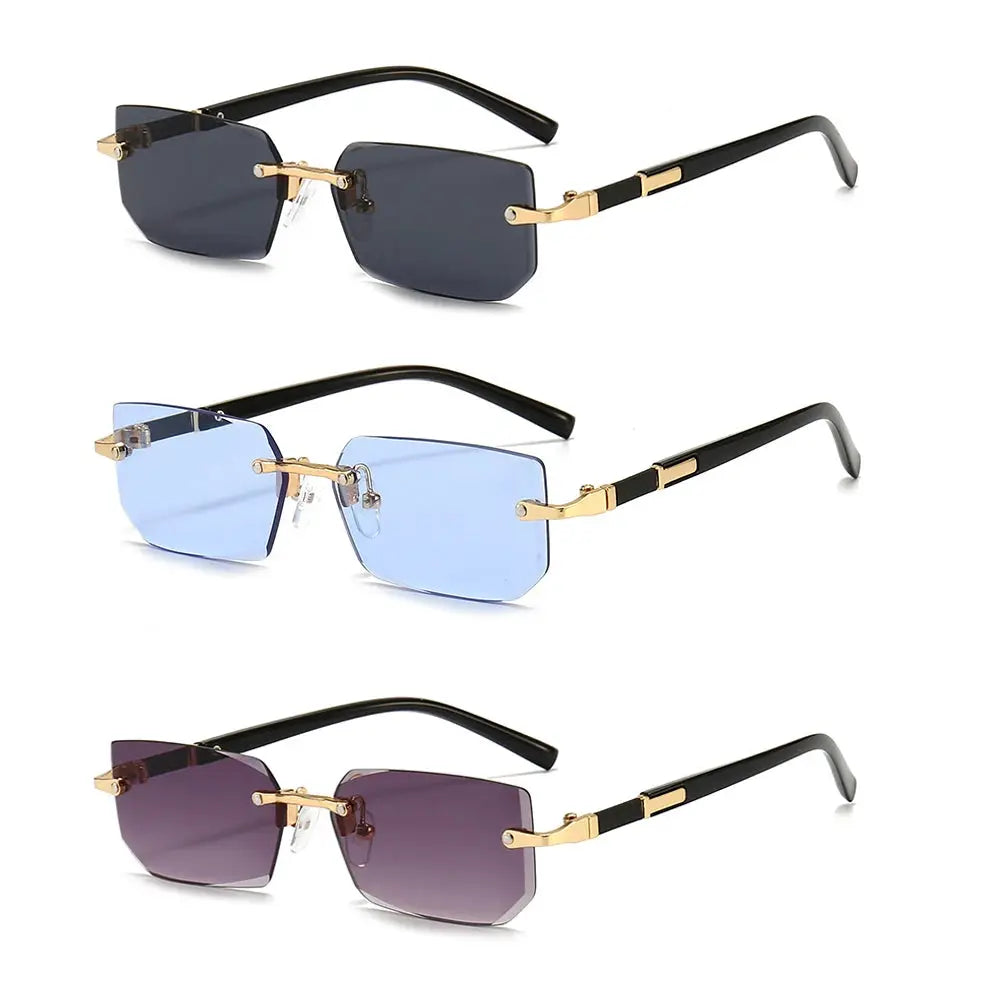 NovaVista Rimless Rectangle Sunglasses Unisex Lightweight Small Square Shades With Mirror Lenses For Summer Travel
