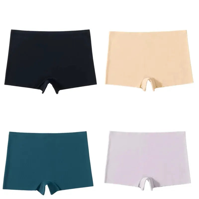 Simples Market BZEL 4pc women's seamless boyshorts set in black, beige, teal, lavender.