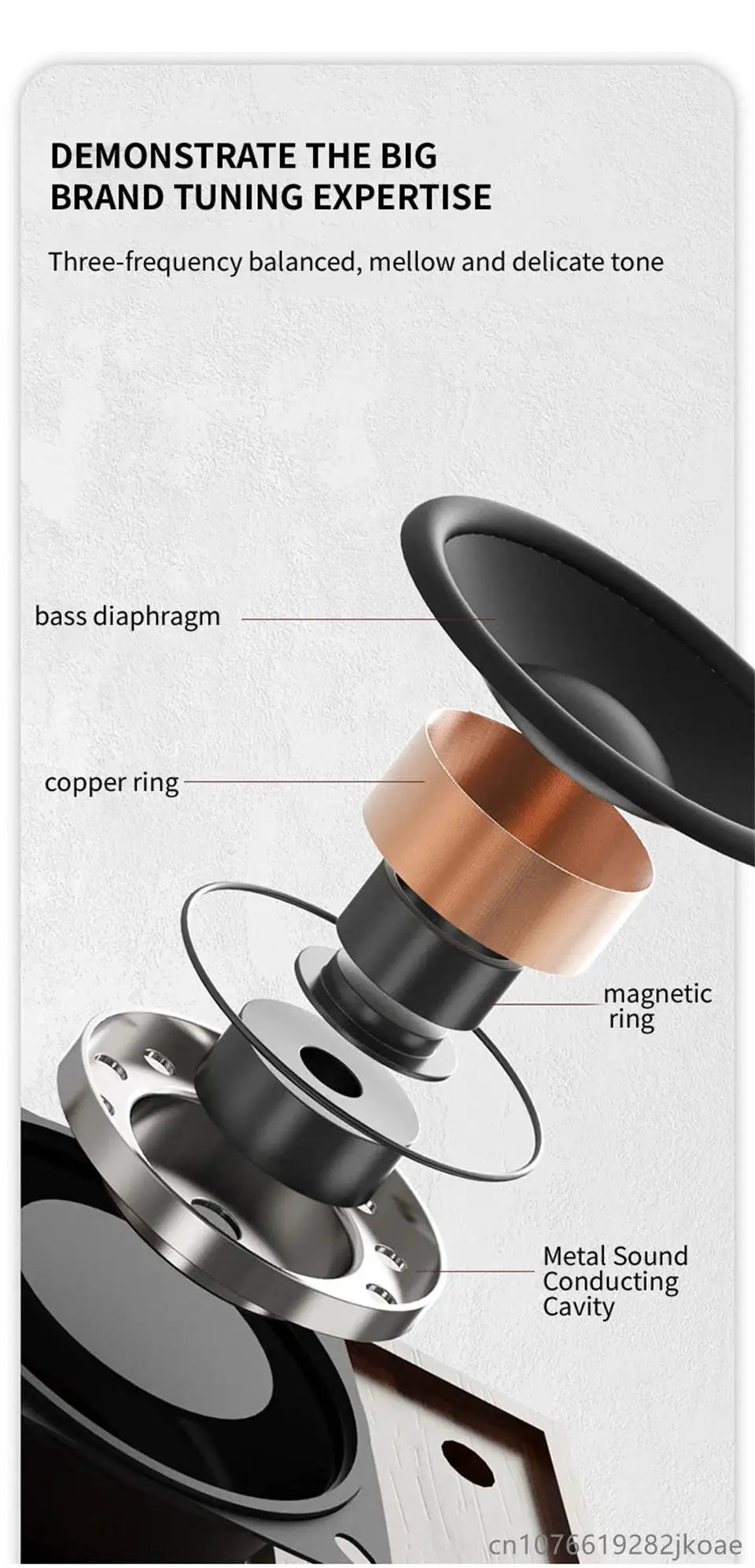 Philips SPA20 speaker cross-section diagram showing bass diaphragm, copper ring and magnetic ring