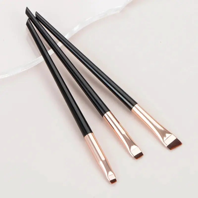 Karsyngirl 3 Piece Eyeliner and Brow Brush Set Portable Fine Angled Flat Ultra Thin Precision Tools