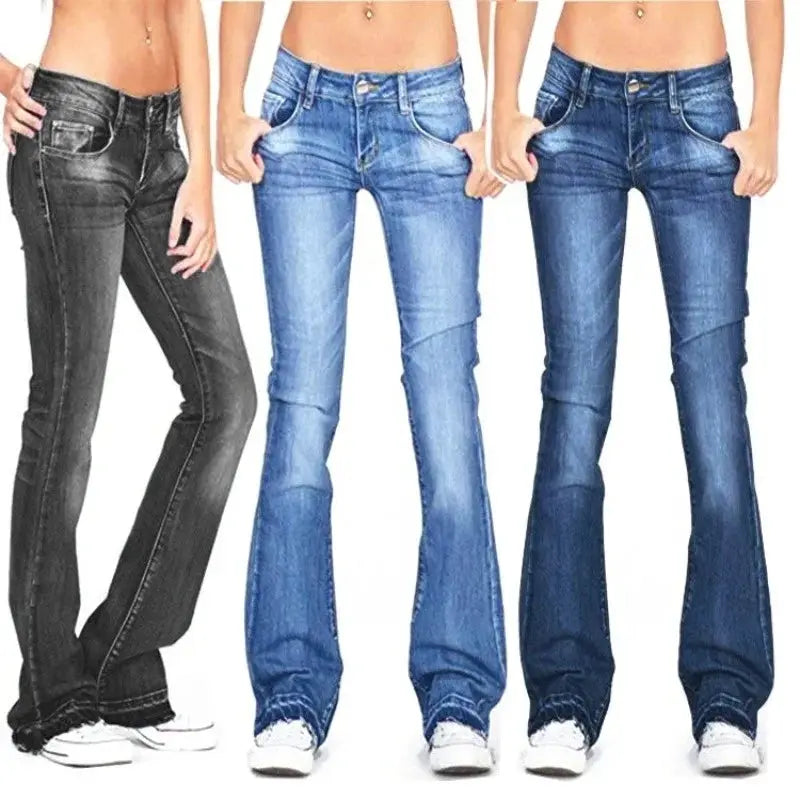 Black Low Rise Flared Jeans Women Vintage Slim Bell Bottom Denim Y2K