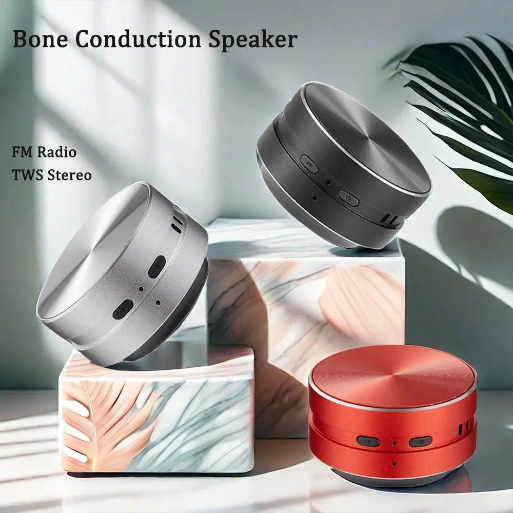 Bone Conduction Bluetooth Speaker set by Simples Market in silver, grey and red with FM radio and TWS stereo