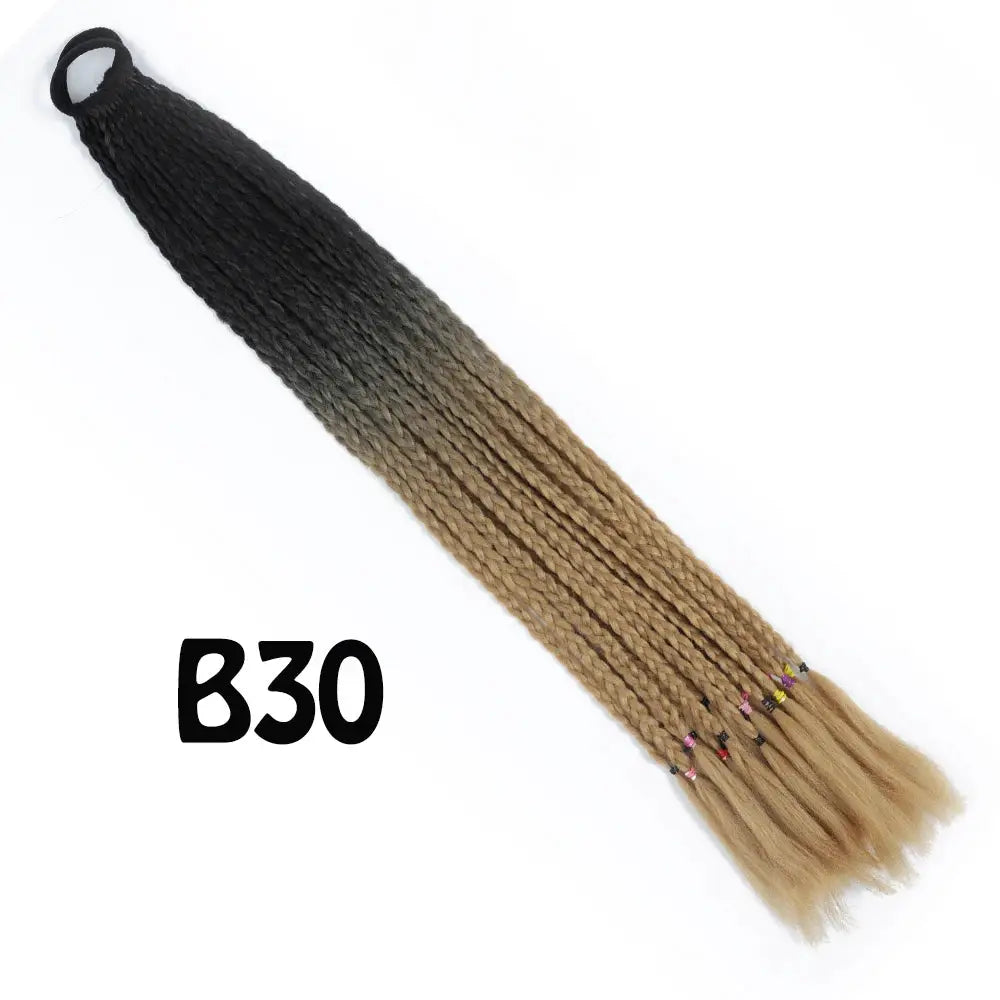 Synthetic gradient braided ponytail extension with elastic band, 24in, black-to-blonde ombre, by Simples Market