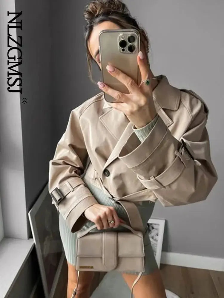 Belted Cropped Trench Coat For Women Vintage Double Breasted Spring Jacket With Long Sleeves Timeless Style