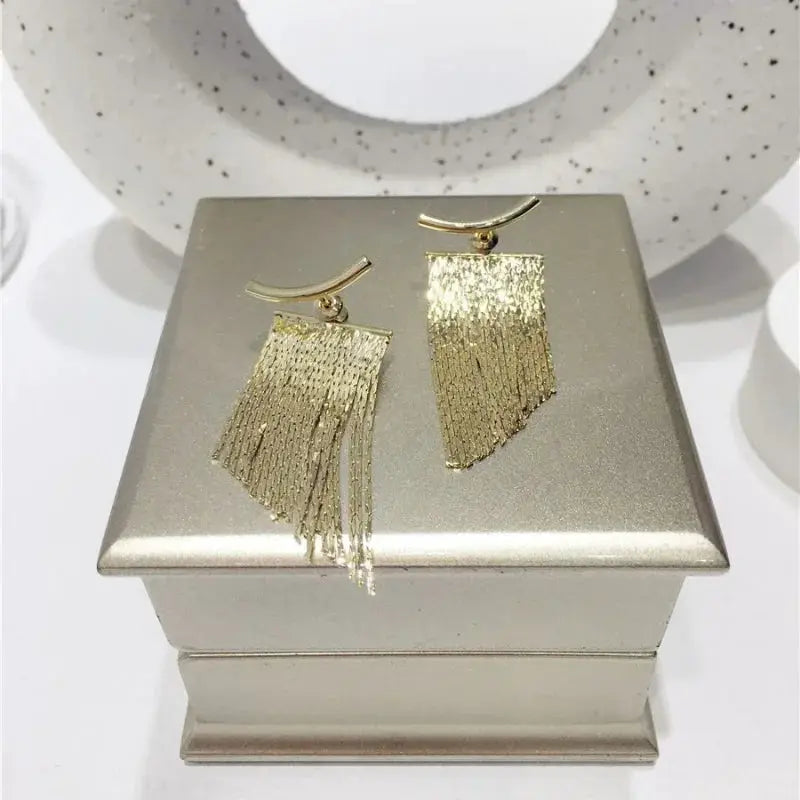 Gold Color Tassel Statement Earrings For Women Long Bling Geometric Vintage Inspired Jewelry Gift