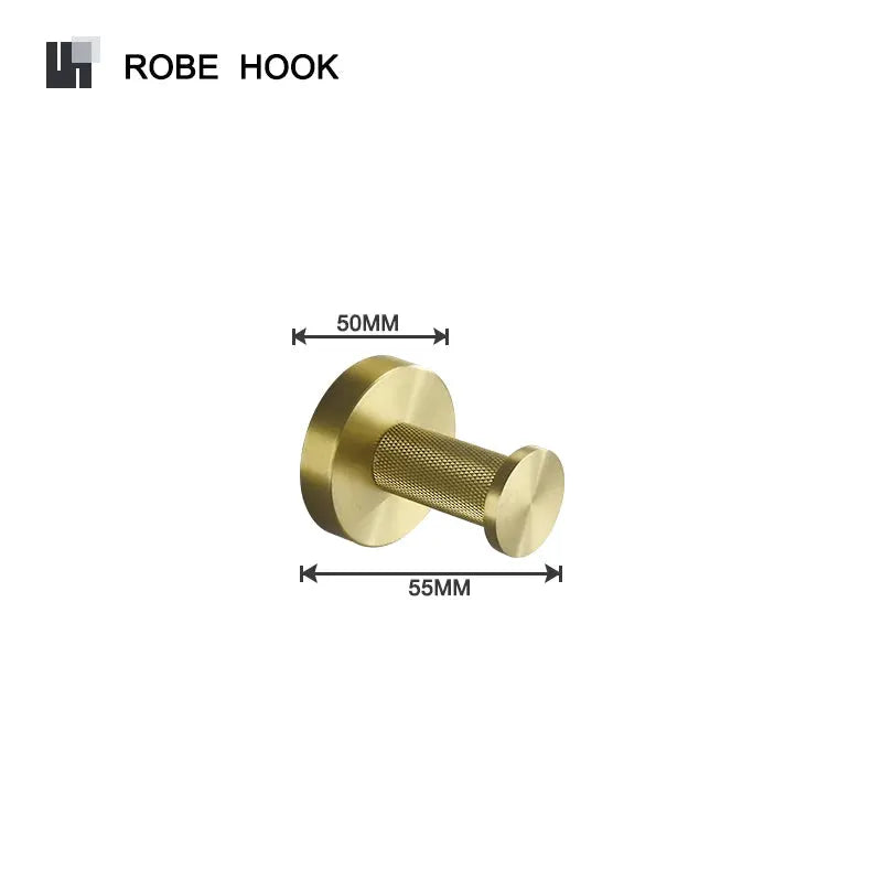 Robe hook by Simples Market, brushed gold knurled brass finish