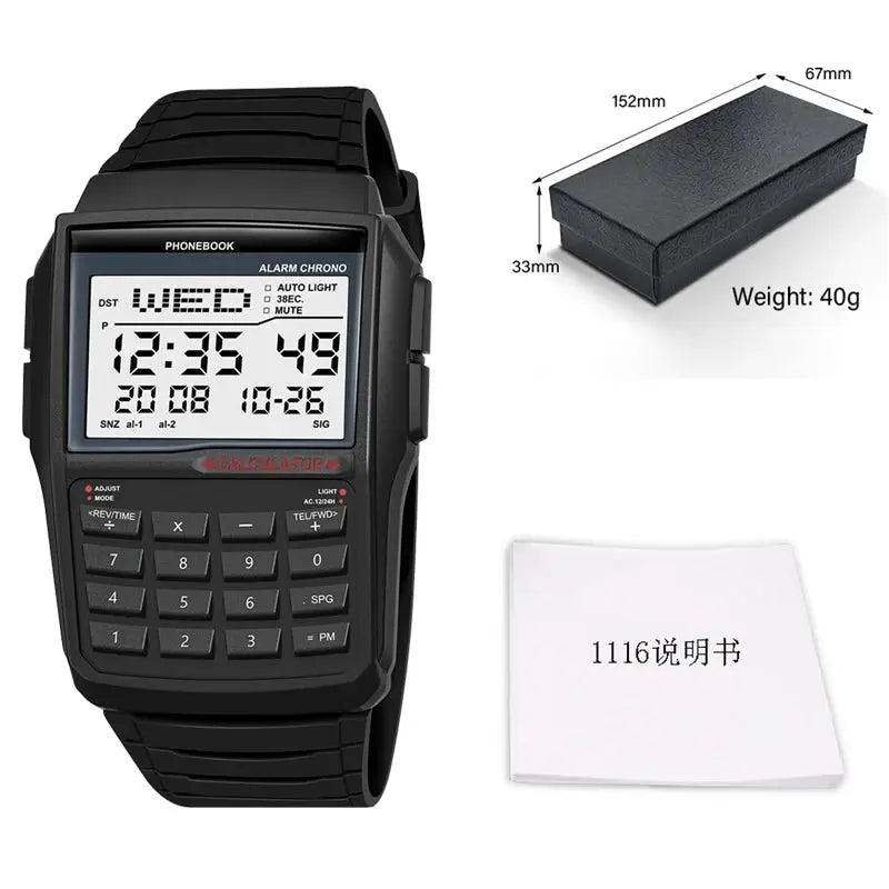 LuxTime Men's Calculator Watch With Luxury LED Digital Display Integrated Calculator And Sports Style