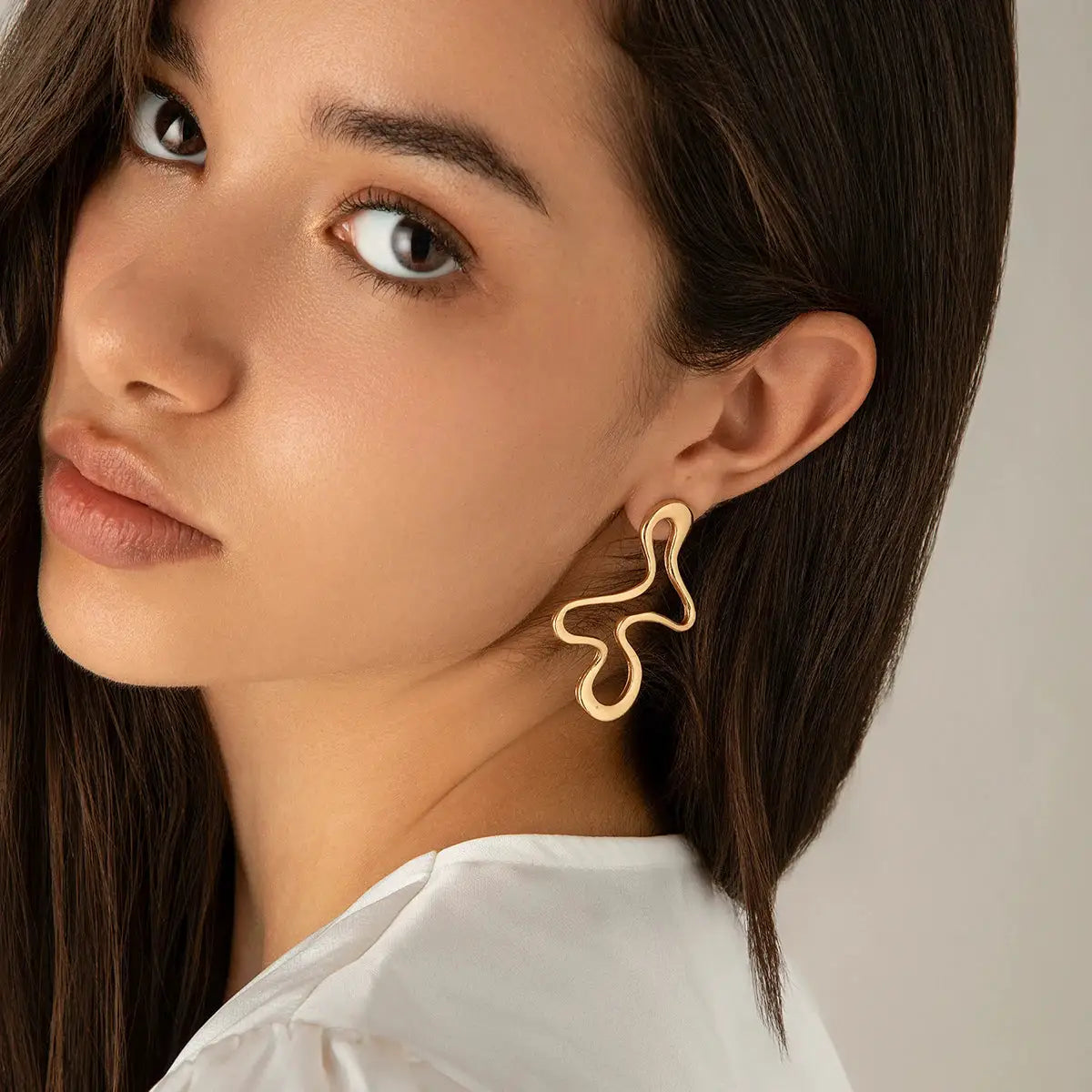 IngeSight.Z Minimalist Irregular Hollow Geometry Metal Stud Earrings Gold Color For Women Punk Statement Jewelry