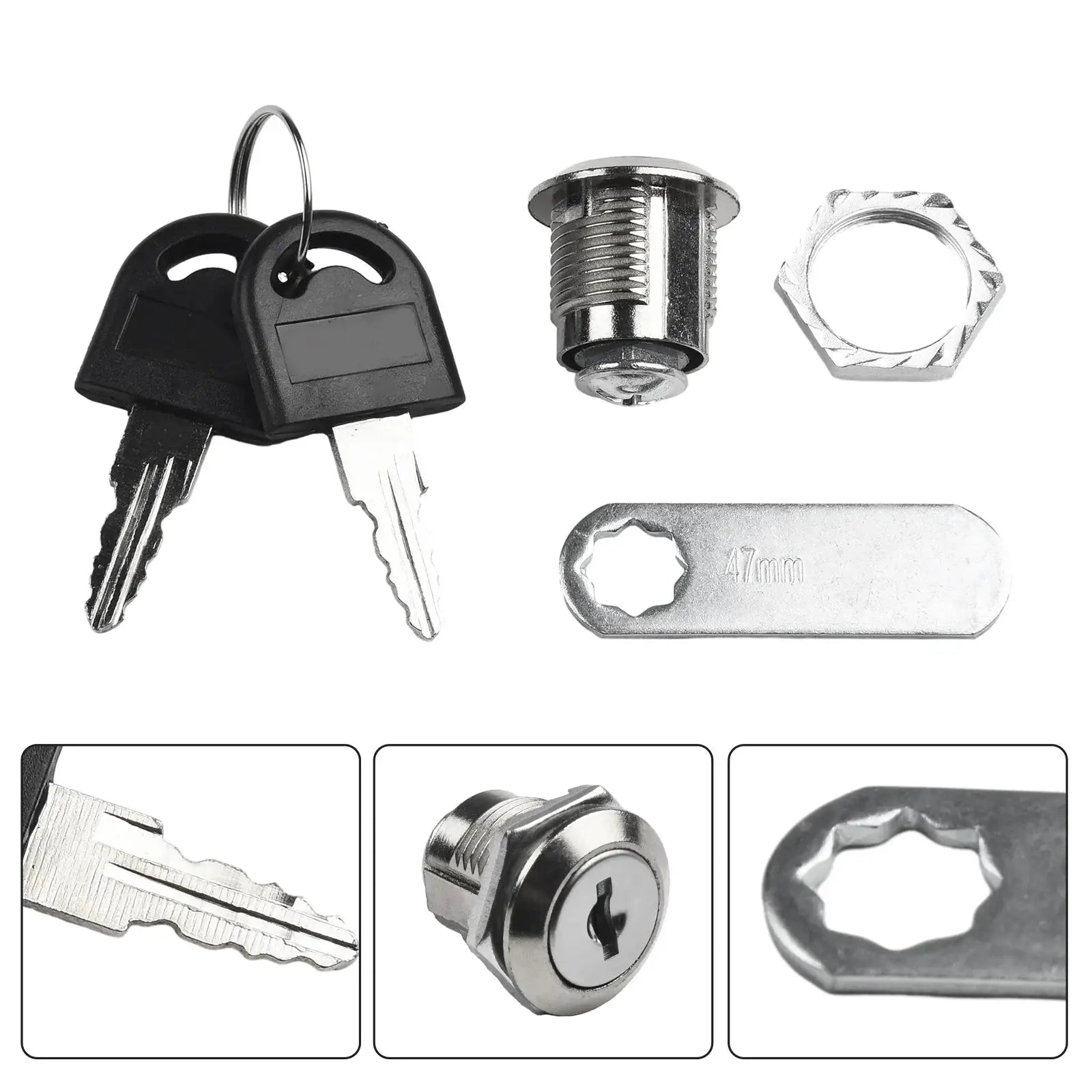 Drawer cabinet lock set by Simples Market with chrome cam lock cylinder, 2 keys and mounting nut