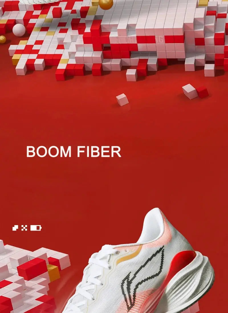 Li-Ning Super Light 22 running shoes, white with peach accents and red heel ARBV001