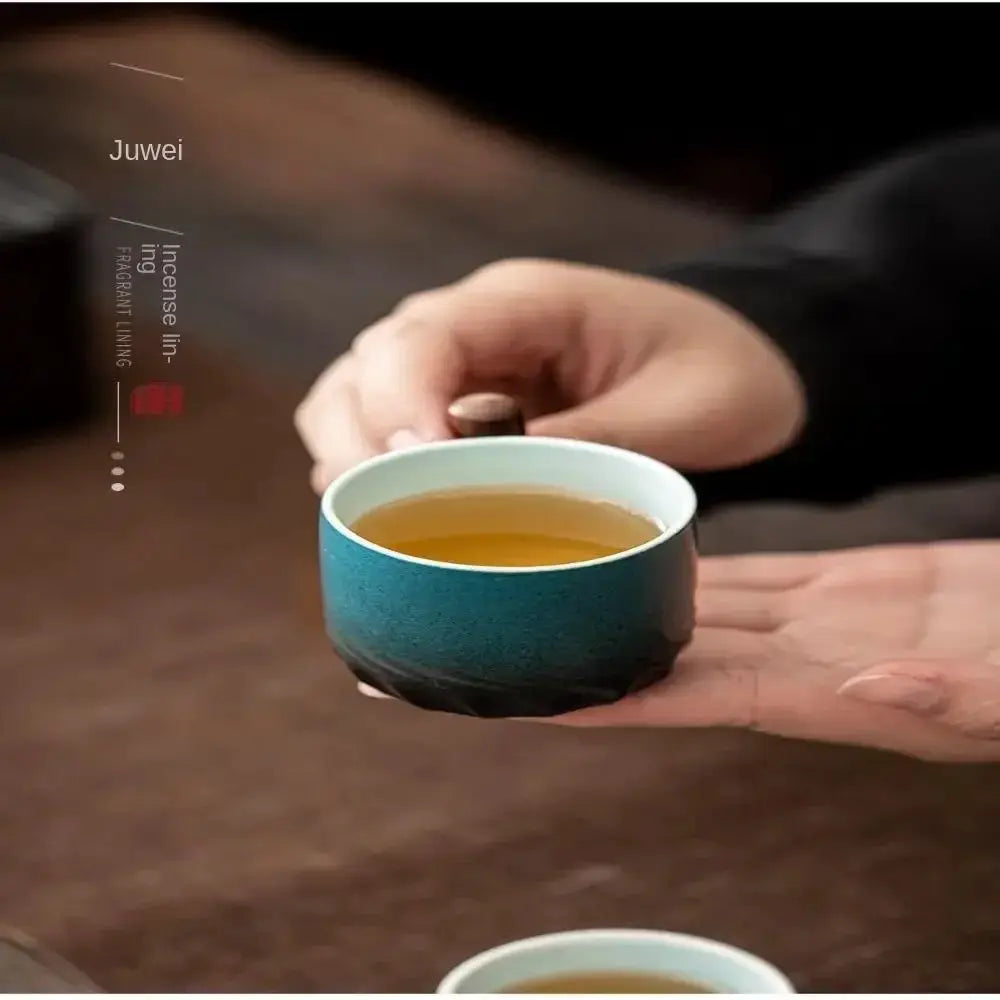 ArtisanCraft 80ml Ceramic Retro Coffee Cup With Wooden Handle Handmade Tea Mug Gift For Home