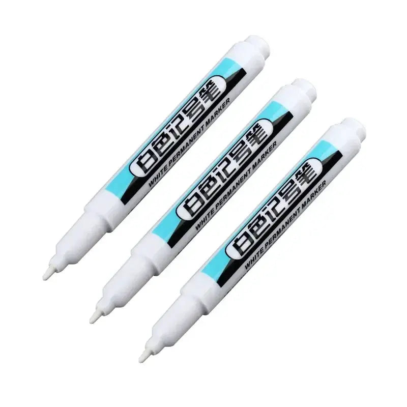 3-pack white permanent marker pens by Simples Market, with 0.7/1.0/2.5 mm tips for wood, plastic, glass and metal