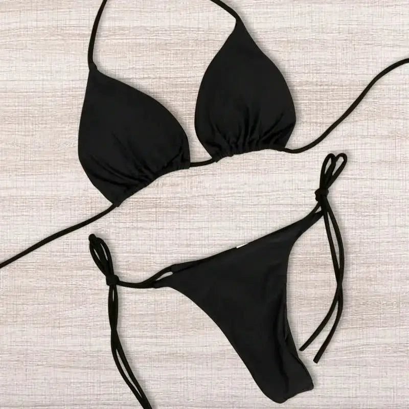 European And American Neck Strap Bikini For Women With Split Strap Adjustable Multicolor Swimsuit Set